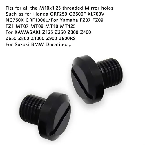 Vista 5 de 2 tapones de agujero de espejo M10x1.25 para motocicleta, ajuste universal para Yamaha FZ-07 FZ-09 MT-07 MT-09FZ Honda CRF250 CB500F CRF1000L XL700V