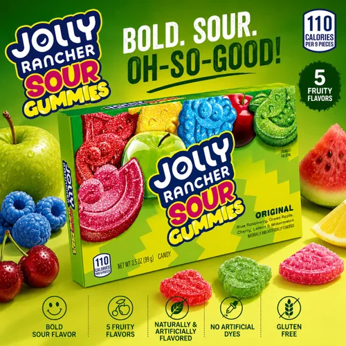 Vista 3 de JOLLY RANCHER Sour Gummies - Caja de dulces con sabor a fruta surtida, 3.5 onzas
