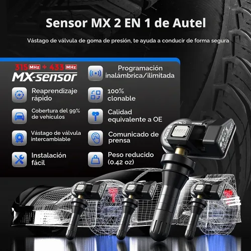 Vista 2 de Autel TPMS - Sensores MX, sensor TPMS de 315MHz y 433MHz 2 en 1, sensor de presión de neumáticos insertable, sistema de monitoreo de presión