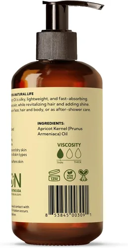 Vista 3 de Best of Nature Aceite de almendra de albaricoque 100% puro – Masaje ligero sin perfume y aceite corporal para piel, cara y cabello – Aceite portador
