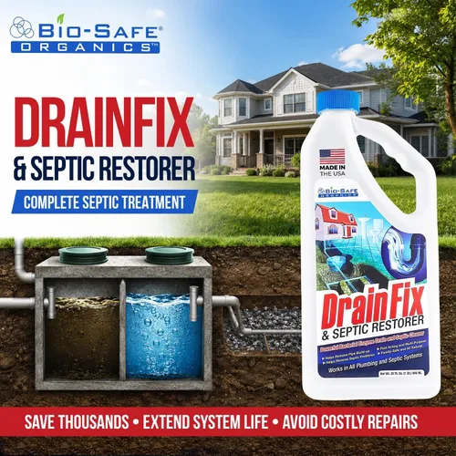 Vista 2 de DrainFix & Restorer séptico - 32 onzas líquidas. - Tratamiento de tanque séptico patentado Bac Enzyme Exxon Valdez, limpiador de drenaje
