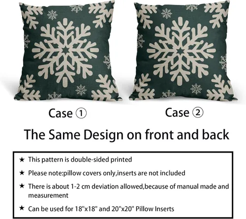 Vista 24 de Fundas de almohada decorativas de Navidad negras 40x40 cm con copos de nieve blancos de Navidad, juego de 2, temática rústica de invierno