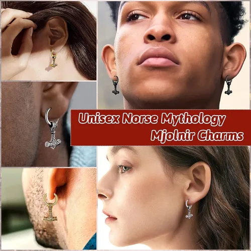Vista 2 de FaithHeart Viking Thors - Aretes de cabeza de martillohachalanza para mujeres y hombres acero inoxidable chapados en oro de 18 quilates joyería