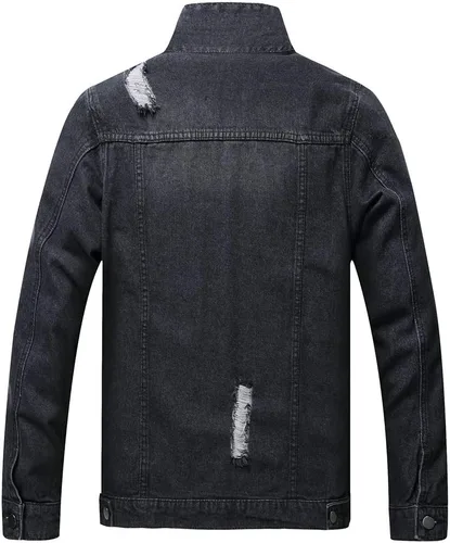 Vista 2 de LZLER Chaquetas de mezclilla para hombre, desgastadas, clásicas, vintage, ajustadas, rasgadas, a la moda, 2024, chaquetas de mezclilla de camionero