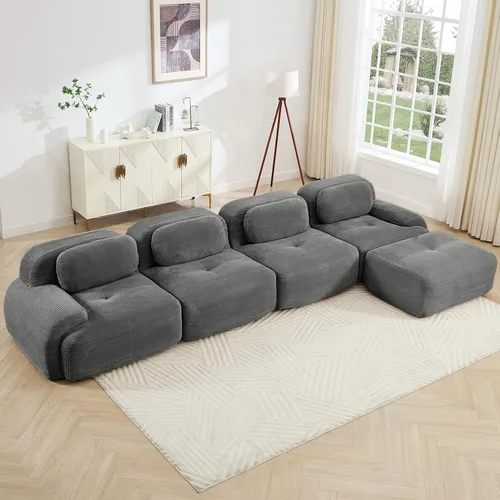 Vista 10 de Juego de sofás seccionales sin hueso de 117 pulgadas para sala de estar, modular en forma de L y sofá de 3 plazas con asiento profundo, almohadas