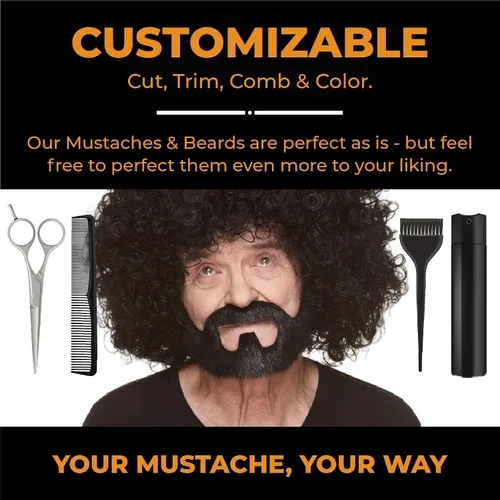 Vista 8 de Mustaches Fake Beard, Self-Adhesive Synthetic Fur Costume Accessory Set Negro lustroso