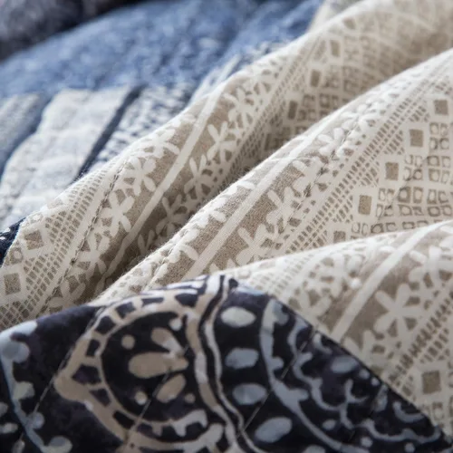 Vista 7 de DaDa Bedding - Juego de colcha de tela vaquera, diseño floral, 100 % algodón, bohemio, chic, ligero, acolchado, a rayas, medallón de cachemira