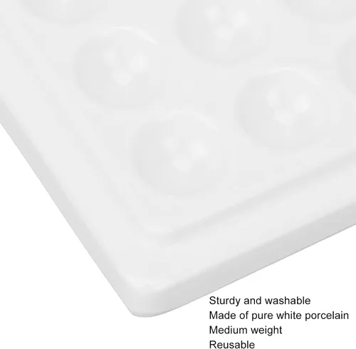 Vista 5 de Paleta de pintura de porcelana, suave y reutilizable de 12 pocillos, paleta de pintura de acuarela de color blanco puro con cubierta para artistas