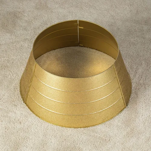 Vista 6 de Glitzhome Collar de árbol de Navidad, 25.75 pulgadas de profundidad, cubierta de base de árbol de metal dorado con purpurina, anillo de árbol