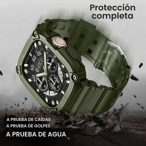 Vista 3 de Correa protectora resistente y funda para Apple Watch Ultra 2 / Ultra Band de 1.929 in, hebilla de doble lengüeta de metal, negro, a prueba