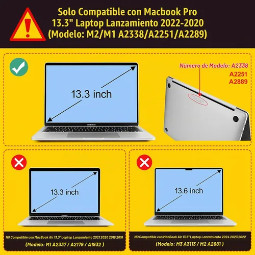 Vista 2 de Tuiklol para MacBook Pro de 13 pulgadas M2 Clip 2022, versión 2021 2020 M1 A2338 A2289 A2251, carcasa rígida de plástico y cubierta de teclado