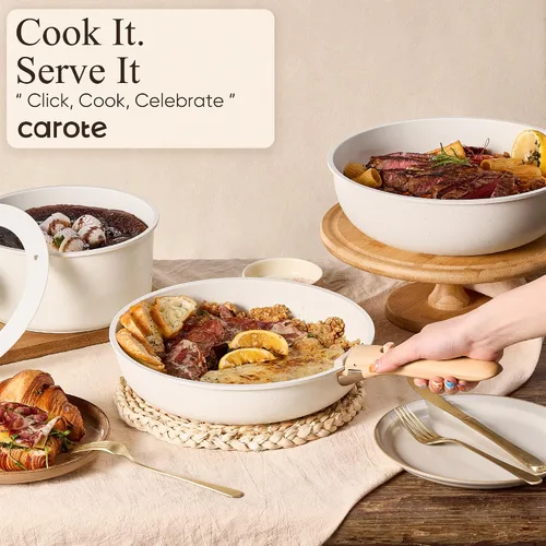 Vista 10 de CAROTE 26pcs Pots and Pans Set Non Stick, Cookware Set Detachable Handle