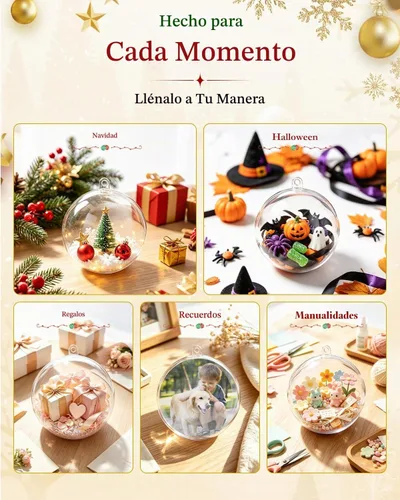 Vista 5 de 20 Pack Clear Plastic Fillable Christmas Ornaments Balls, 50mm