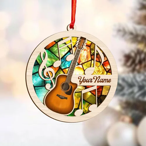 Vista 20 de MoonArt Adorno personalizado de guitarra de piano, nota musical de piano, adorno con forma de madera acrílica, regalo para amantes de la guitarra