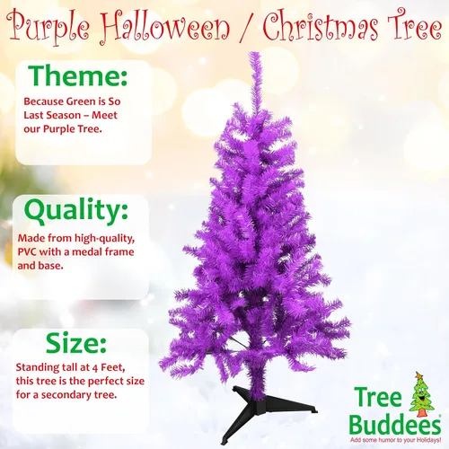 Vista 2 de Tree Buddees Decoración púrpura de Halloween/árbol de Navidad de 4 pies de alto