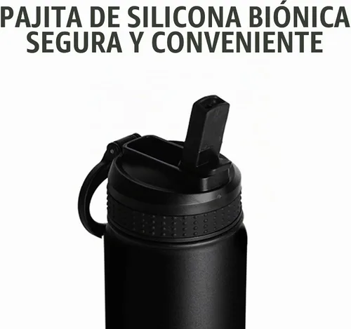 Vista 5 de Life's Easy Botella de agua aislada de acero inoxidable – Botella de agua deportiva con mango de bucle y tapa de popote de silicona biónico – Frasco