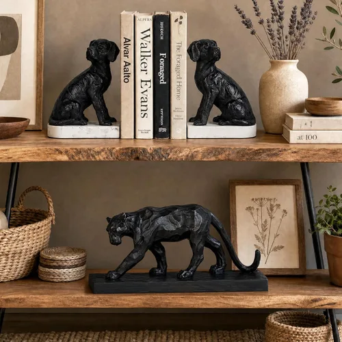 Vista 6 de Sujetalibros decorativos para estantes, sujetalibros con forma de perro para libros pesados, estatuas de labrador retriever como sujetalibros