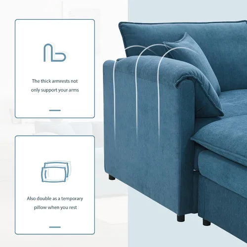 Vista 58 de Moderno sofá modular en forma de U con almohadas para la cintura, sofá cama con diván, sofá tapizado simétrico de felpilla de 6 asientos para sala