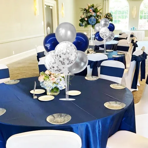 Vista 8 de TONIFUL Juego de 6 centros de mesa de globos de color azul marino y plateado para mesa, kit de arco de globos para decoraciones de graduación 2026
