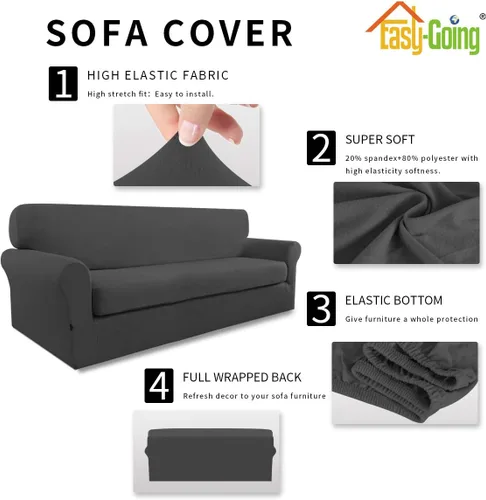 Vista 4 de Easy-Going - Funda elástica de microfibra de 2 piezas para sofá, funda suave de elastano, lavable, parte inferior elástica, protector para muebles