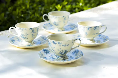 Vista 5 de Blue Rose Toile - Taza de té y platillo de porcelana fina