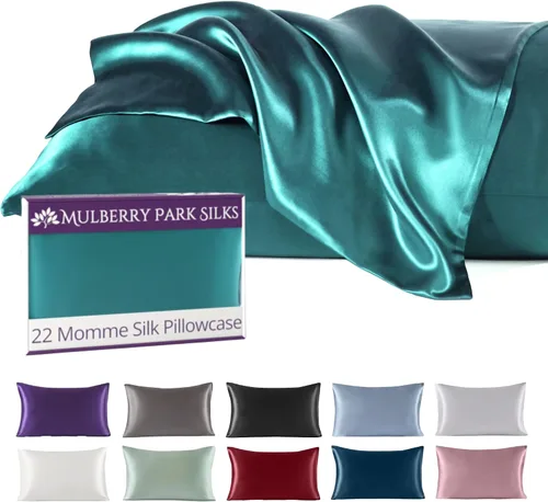 Vista 22 de Mulberry Park - Funda de almohada 100% seda, 22 mommes, seda de morera grado 6A, cierre de sobre profundo, color negro/estándar (20 x 26 pulgadas)