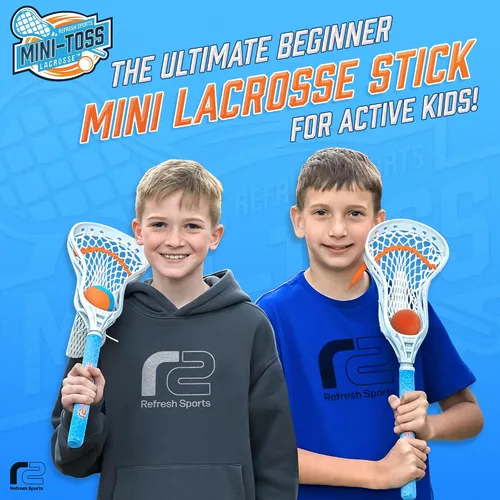 Vista 2 de Mini Toss Lacrosse Set – The Ultimate Game for the Pool or Beach & Backyard - Comes with Water Skipping Ball, Rubber Ball & 2 Sticks with Premium