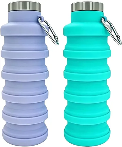 Vista 17 de YCT Botella de agua plegable de 17 onzas (16.9 fl oz), botella de agua deportiva portátil de viaje, botellas de agua plegables de silicona Negro