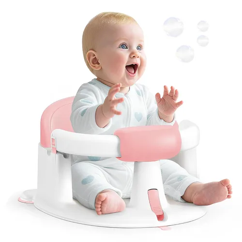 Vista 8 de Asiento de Baño para Bebé Bañera para Bebé - con Ventosas Fuertes y Soporte Envolvente de 360° - Liberación Fácil, Cojín Antideslizante