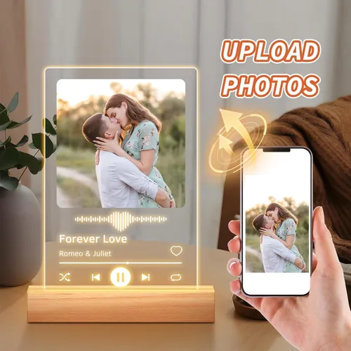 Vista 2 de Marcos de Foto Personalizados de Placa de Spotify, Marco de Foto de Portada de Canción de Acrílico Personalizado, Regalos Personalizados para Novia