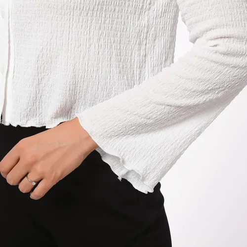 Vista 7 de Camiseta corta de manga larga con cuello polo y botones para mujer