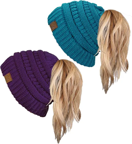 Vista 15 de Funky Junque Gorro para mujer con diseño de moño desordenado, color liso y acanalado