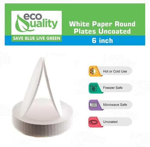 Vista 3 de EcoQuality Platos de papel desechables blancos de 6 pulgadas, sin revestimiento, pequeños, platos de papel blanco desechables para todos los días
