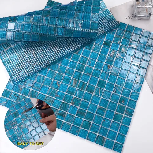 Vista 4 de Azulejo de mosaico de vidrio azul azul celeste de 11.5 pies cuadrados