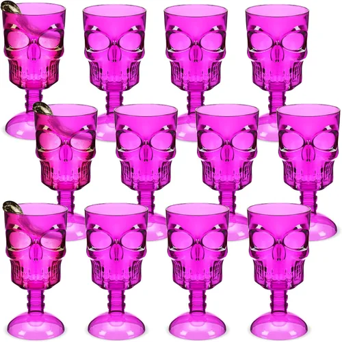 Vista 9 de Bokon Juego de 12 copas de Halloween, copas de calavera, decoración de mesa gótica, copa de vino de plástico, suministros para fiesta de Halloween