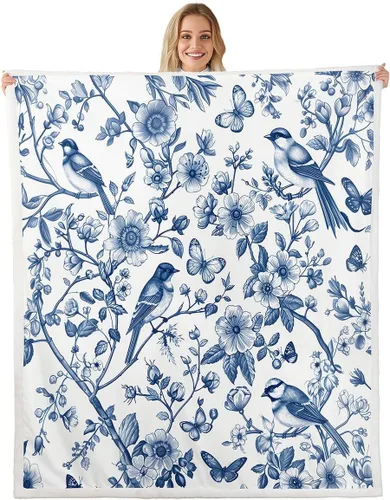 Vista 13 de Manfei Rustic Floral Flannel Fleece Throw Blanket 40"x50" Blooming Flowers Fuzzy Blanket for Sofa Couch Retro Plant Farmhouse All Season Bed Dark