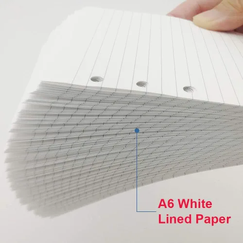 Vista 3 de Papel de repuesto rayado A6, 100 hojas/200 páginas, hojas sueltas para carpetas Filofax Person, 6 agujeros perforados, papel de relleno blanco