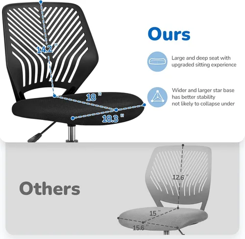 Vista 8 de Yaheetech Silla de oficina ergonómica de malla sin brazos, silla giratoria de respaldo medio con ruedas, silla de estudio de altura ajustable