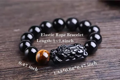 Vista 30 de Pulsera de obsidiana negra, pulsera de obsidiana negra Feng Shui para mujeres y hombres, pulsera elástica de obsidiana con piedra de ojo de tigre