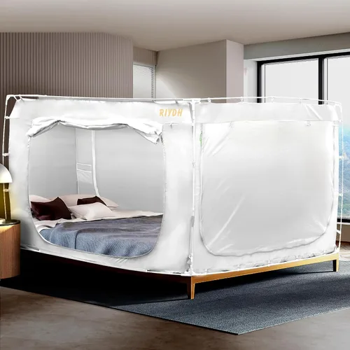 Vista 23 de RIYDH Tienda de campaña para cama tamaño individual XL para adultos y niños, diseño original, tienda de campaña portátil de ensueño para interiores