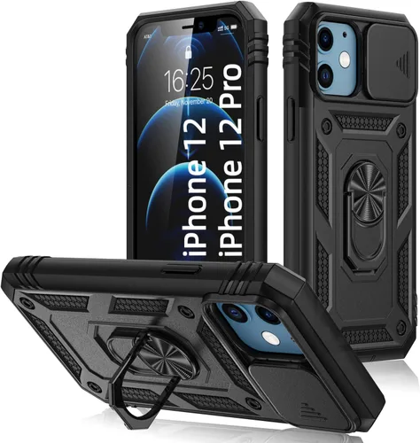 Vista 32 de Korecase Diseño para iPhone 12 Pro Max Kickstand Funda con cubierta de cámara de grado militar Caída de doble capa de cuerpo completo Protección a