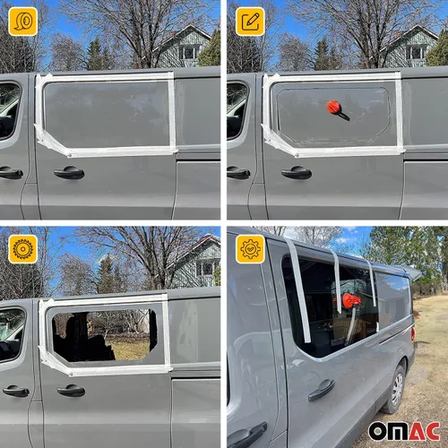 Vista 4 de OMAC Cristal de ventana para Volkswagen Eurovan 1992-2003 Barn Puerta Derecha L1 L2 Negro