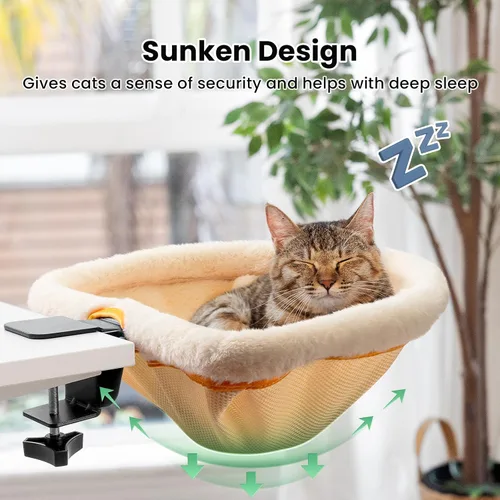 Vista 3 de Cama de escritorio para gatos plegable con un solo clic con Crema