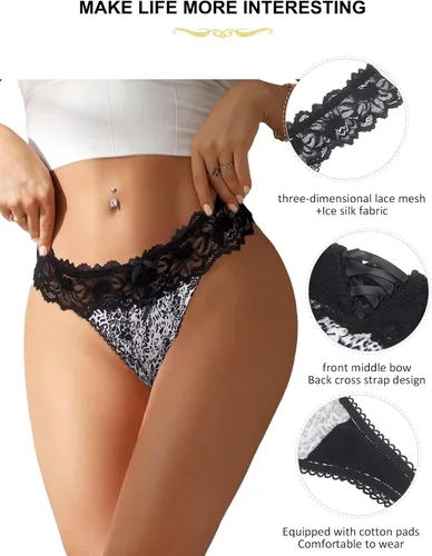 Vista 22 de ohyeah Tangas sexy de encaje tangas bragas de tiro bajo ropa interior para mujer de algodón entrepierna braga tangas bragas 4-18
