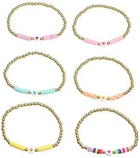 Vista 6 de COLORFUL BLING Paquete de 6 pulseras de cuentas doradas con diseño de bola de disco de vinilo arcoíris para mujeres y niñas