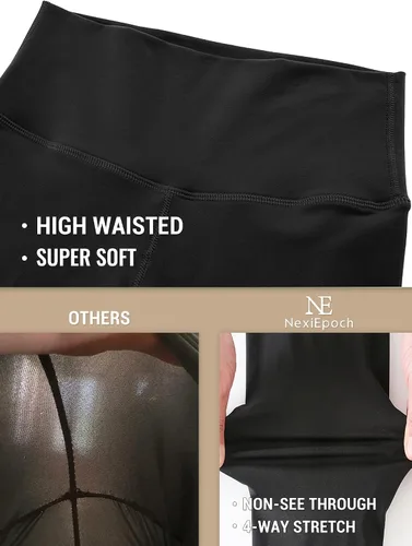 Vista 4 de Paquete de 4 leggings para mujer, diseño suave de tiro alto, con control de abdomen, no se traslucen, pantalones deportivos de yoga negros