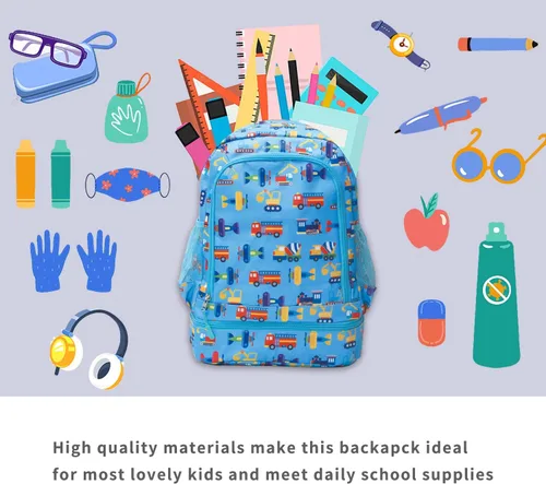 Vista 2 de Mochilas para niños y niñas, bonita mochila ligera para niños y niñas, mochila preescolar con bolsa de almuerzo aislada, Azul, Personalizado