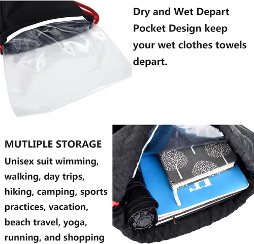 Vista 3 de Mochila impermeable con cordón para natación, salida seca y húmeda, gimnasio, yoga, deporte, hombro, mochila casual, Rosado, 15.4*11.8*7, Mochilas