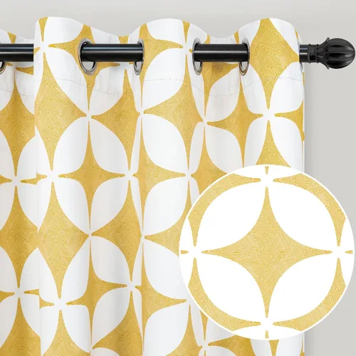 Vista 2 de DriftAway Amelia - Cortinas térmicas blackout con ojales, para oscurecimiento de habitación, estampado geométrico retro, estrella circular, set de 2