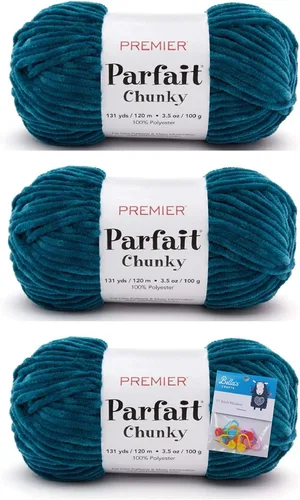 Vista 9 de Premier Yarns Parfait - Ovillo de felpilla grueso, 3.5 onzas, 6 unidades, peso súper voluminoso, paquete de 3 unidades con marcadores de puntada
